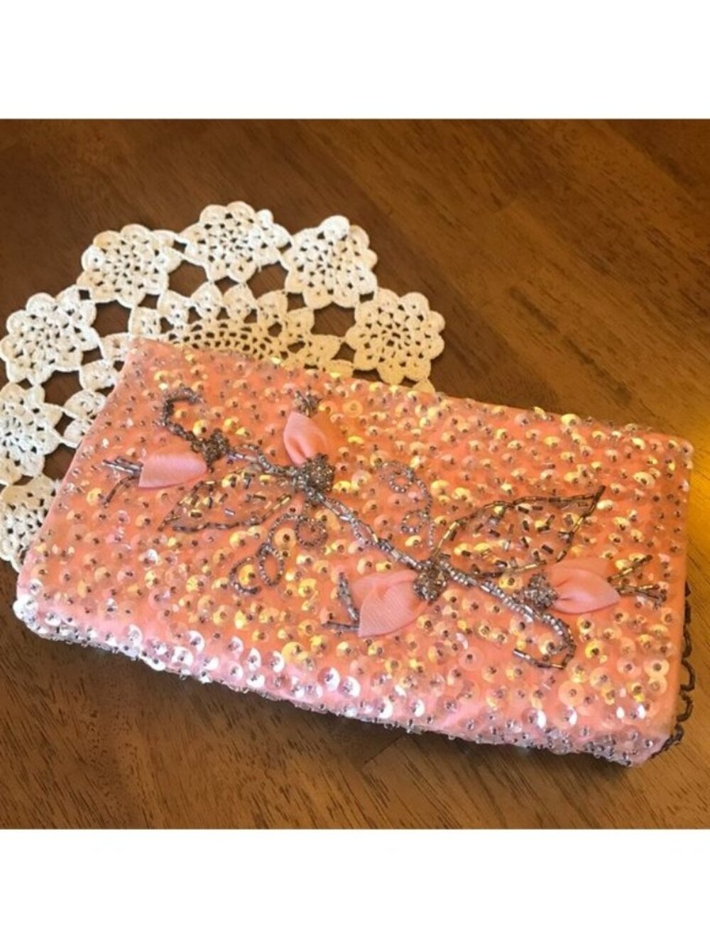 Vintage Evening Bag Sequins & Beads Melon Color - Picture 2 of 8